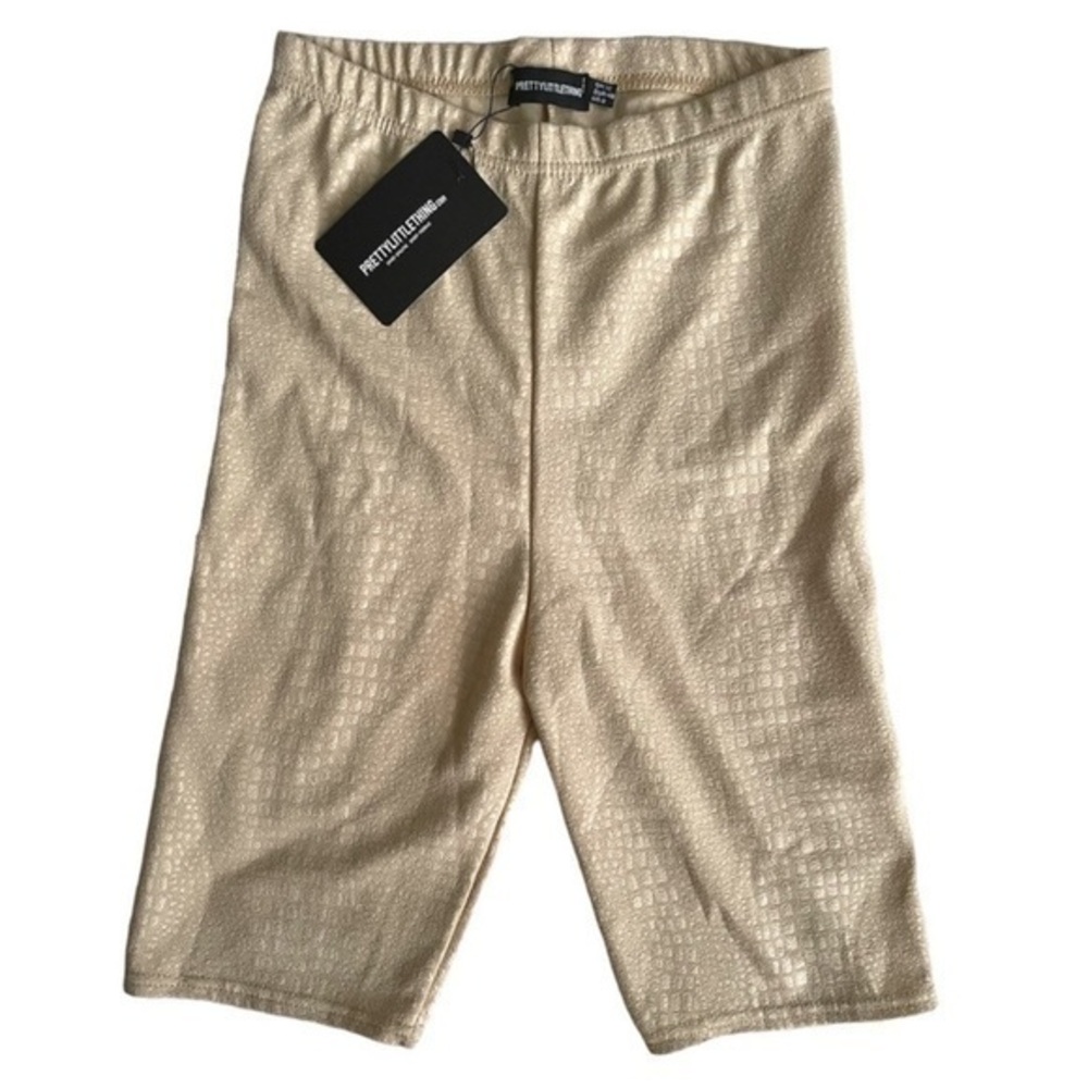 Prettylittlething Tan Stone Croc Print Cycle Short Size 8